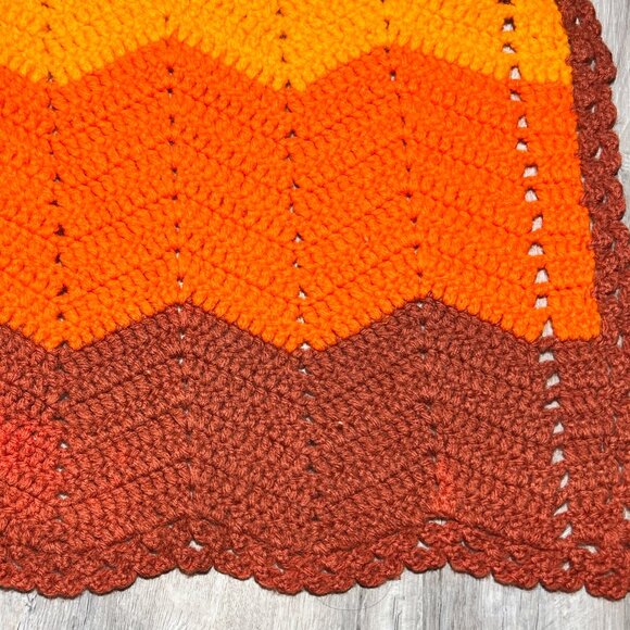 Homemade Crocheted Chevron Zig Zag Afghan Throw Blanket Retro Brown 59" x 55" - Picture 8 of 15